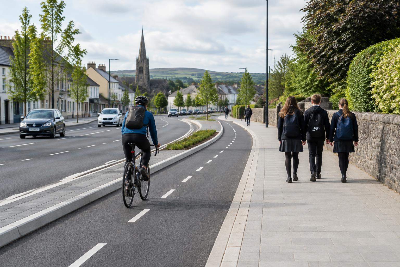 Editorial photograph for Midlands Active Travel: Ballymahon School Cycle Route Under Construction as Athlone to Ballinahown Greenway Nears Completion